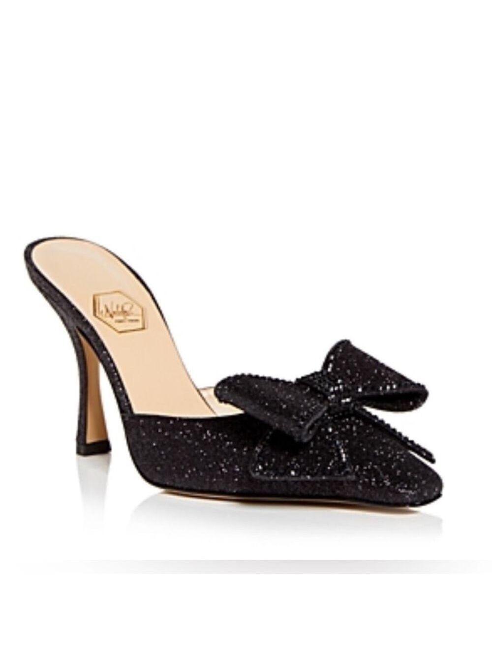 NIB Nalebe By Amina Means Reflections Dimante Glitter High Heel Bow Mules Pumps